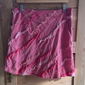 Odille Coral Ruffled Mini Skirt